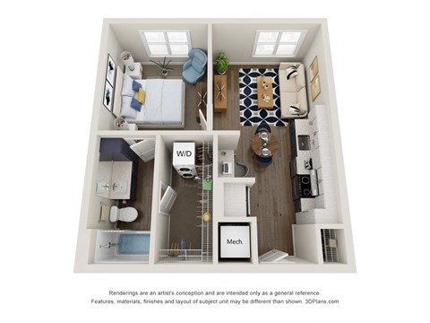Floor plan for 1 bed, 1 bath, 560 sqft